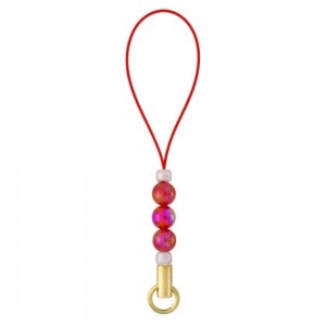 ビーズストラップ オーロラ根付 ゴールド レッド