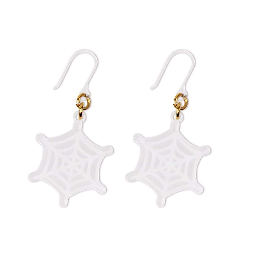 ハロウィン 樹脂ピアス フックタイプ クモの巣（ホワイト） 1ペア（2個組）