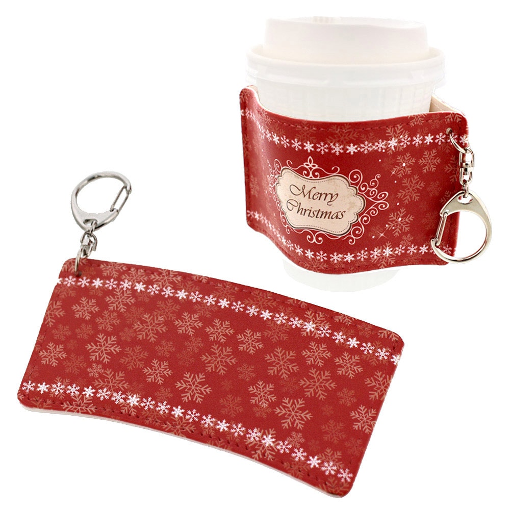 クリスマス カップスリーブ 合皮レザー製 デザインＤ（レッド×スノー）