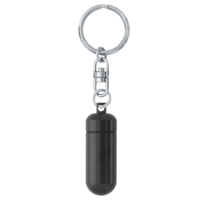 カラーアルミカプセル Sサイズ マットブラック キーホルダー 305 B 付き