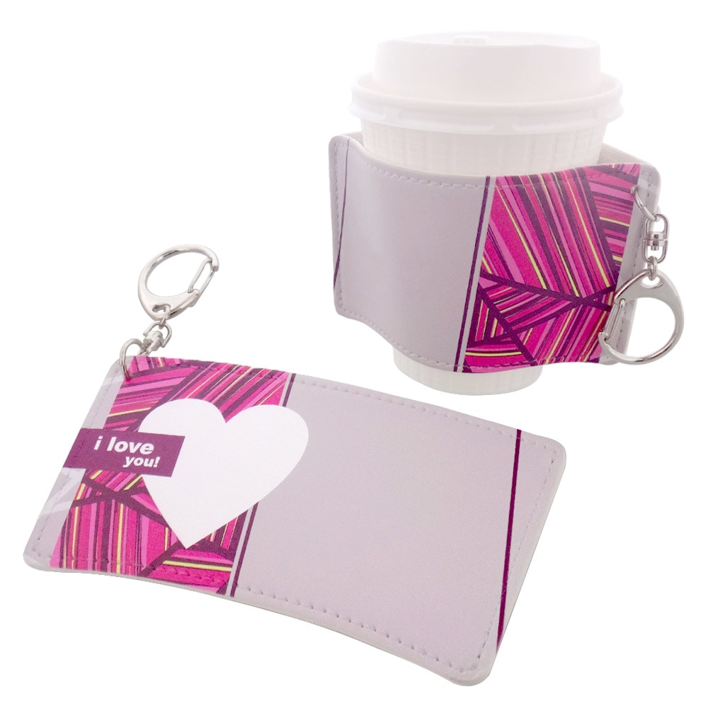 バレンタインに メッセージが書ける カップスリーブ 合皮レザー製 デザインA（ピンク）