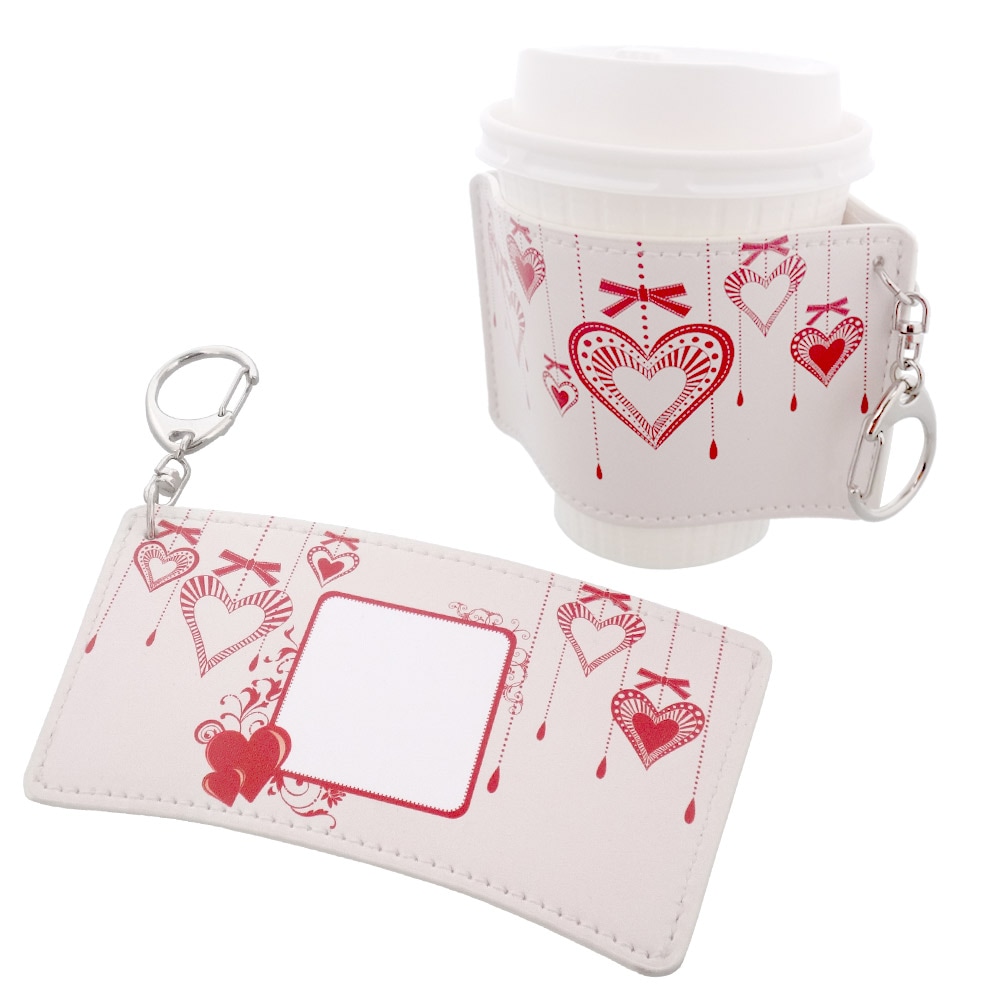 バレンタインに メッセージが書ける カップスリーブ 合皮レザー製 デザインB（レッド）