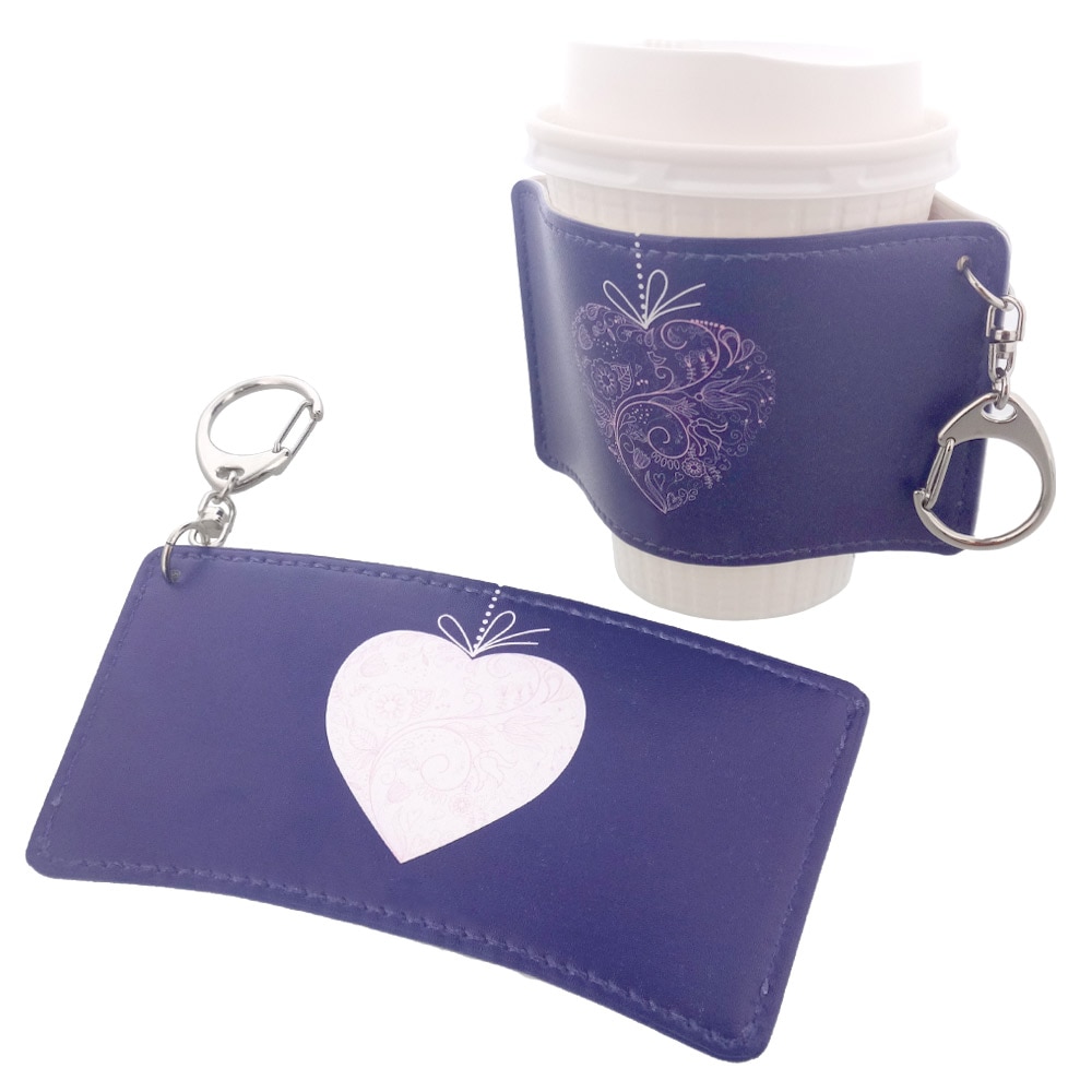 バレンタインに メッセージが書ける カップスリーブ 合皮レザー製 デザインC（ネイビー）