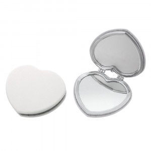 PU製コンパクトミラー パルミエ (ハート型／両面ミラー・拡大鏡付き) ホワイト 無地