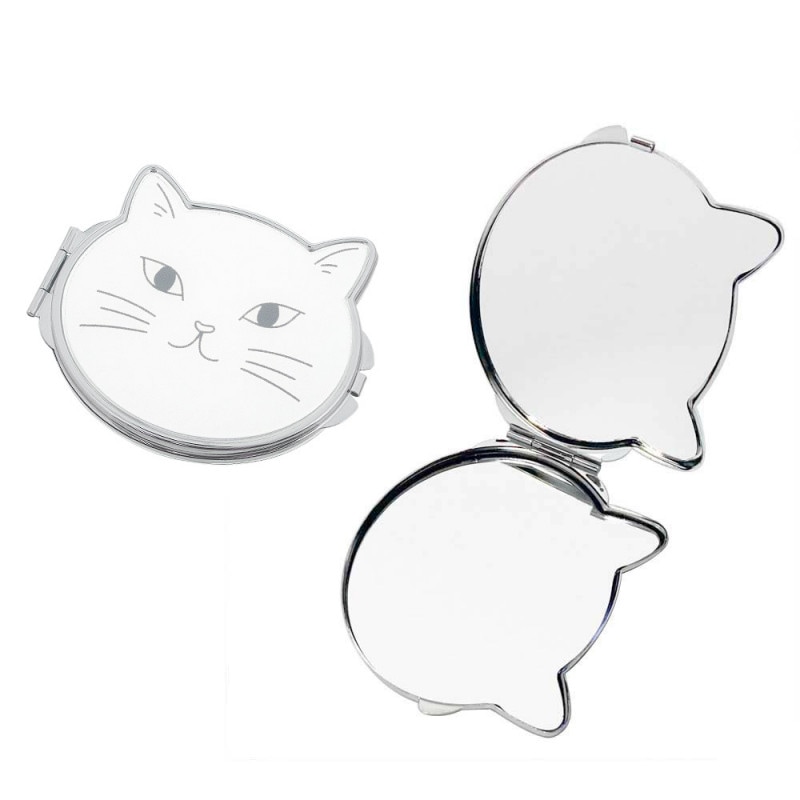 コンパクトミラー 落とし付き ネコ型 68×75mm シルバー｜パーツ材料の