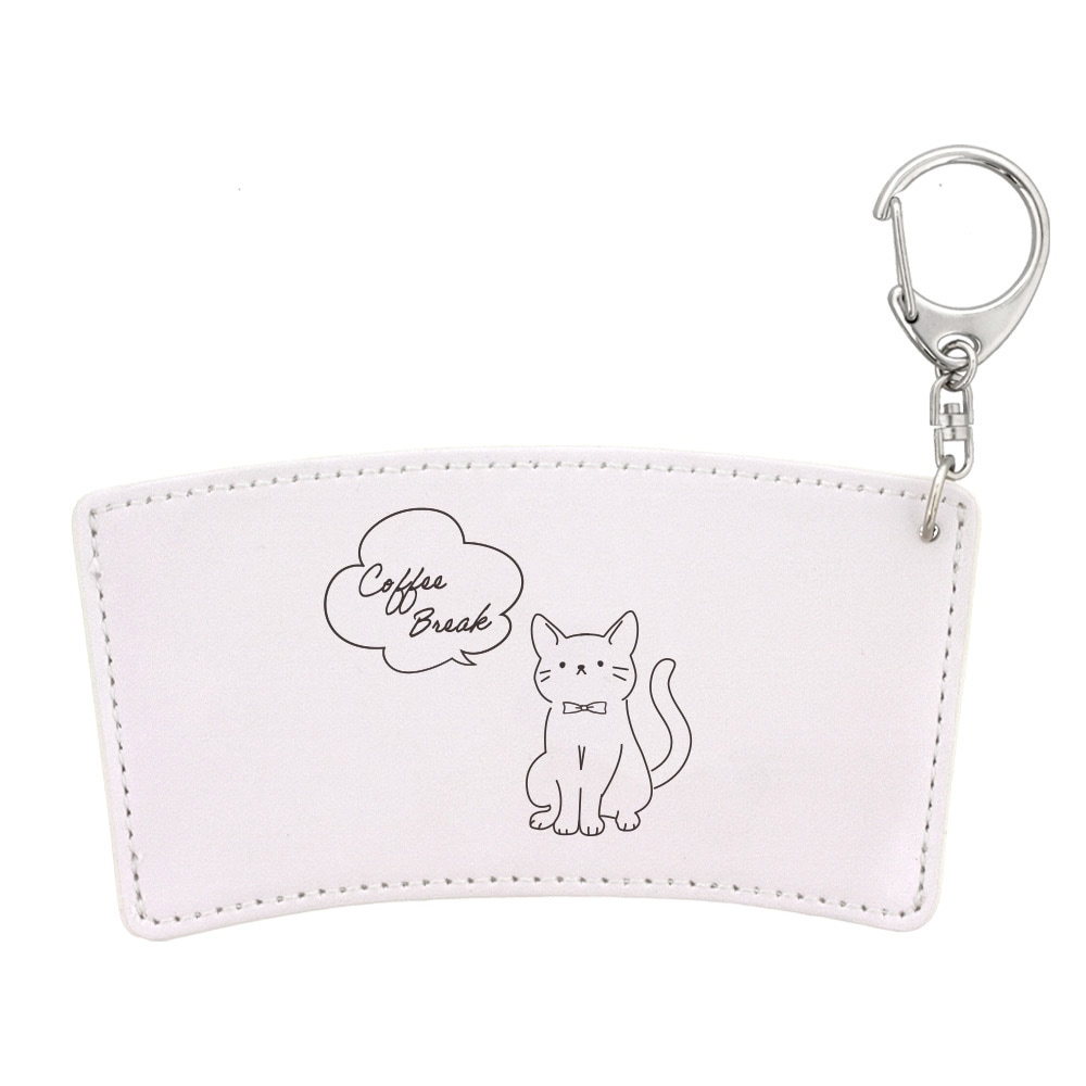 デザイン カップスリーブ 合皮レザー製 ホワイト ねこ