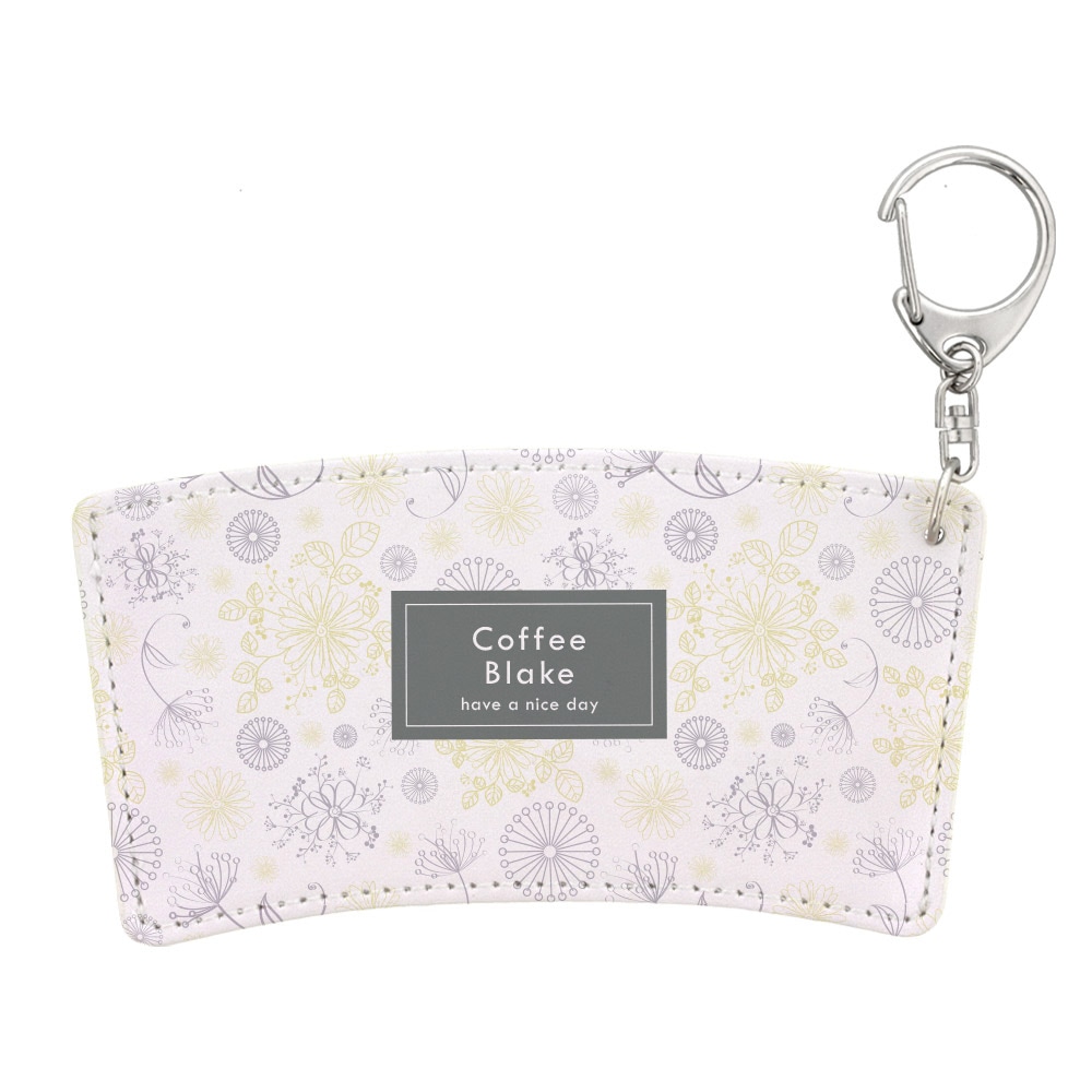 デザイン カップスリーブ 合皮レザー製 ボタニカル B （イエローグレー）