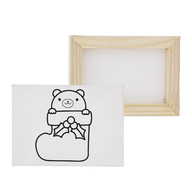 クリスマス 塗り絵 ミニキャンバス 50×70mm くま＆靴下 横向き