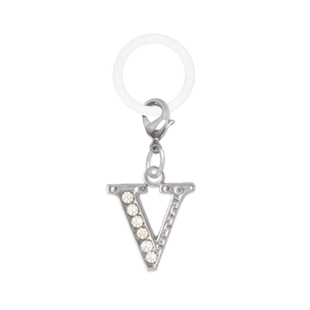 アンブレラマーカー 持ち手タイプ ホワイト アルファベットチャーム シルバー PE163 （V） 台紙入り