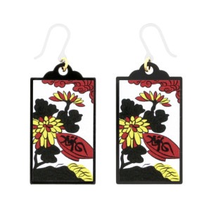 花札ピアス 樹脂ピアス フックタイプ 9月 菊に杯（さかずき） 1ペア（2個組）