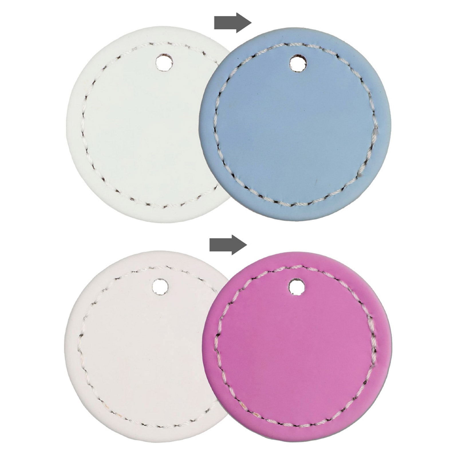 PU製 合皮レザー プレートチャーム 丸型 UV(紫外線)変色タイプ 無地 UVブルー／UVピンク