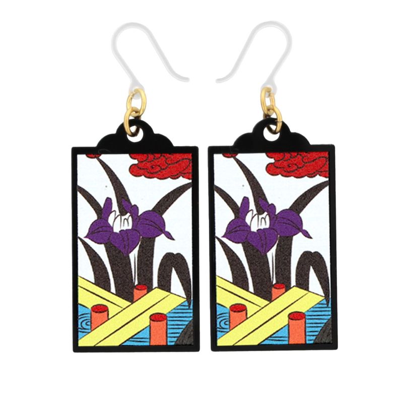 花札ピアス 樹脂ピアス フックタイプ 5月 菖蒲(あやめ)に八ﾂ橋 1ペア（2個組）