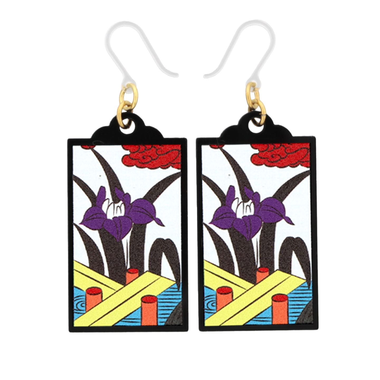 花札ピアス 樹脂ピアス フックタイプ 5月 菖蒲(あやめ)に八ﾂ橋 1ペア（2個組）