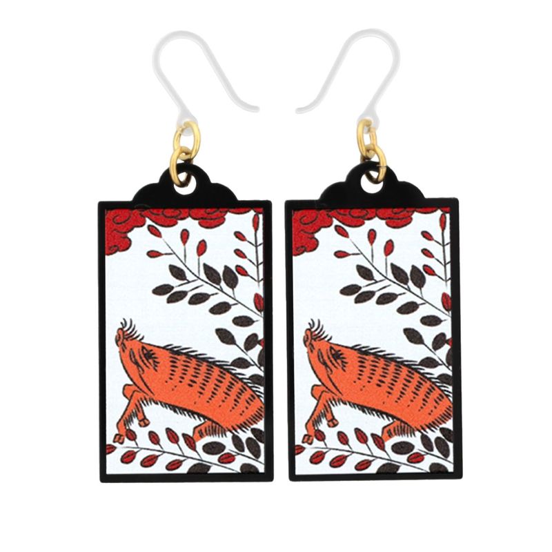 花札ピアス 樹脂ピアス フックタイプ 7月 萩に猪 1ペア（2個組）