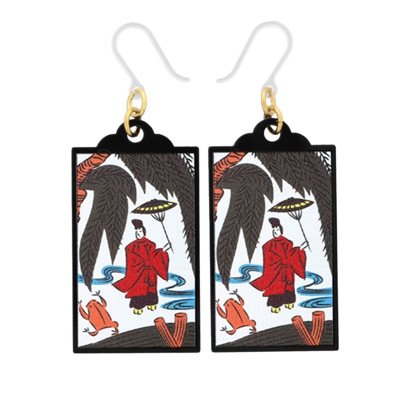 花札ピアス 樹脂ピアス フックタイプ 11月 柳に小野道風(おののみちかぜ) 1ペア（2個組）