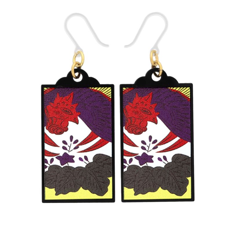 花札ピアス 樹脂ピアス フックタイプ 12月 桐に鳳凰(ほうおう) 1ペア（2個組）