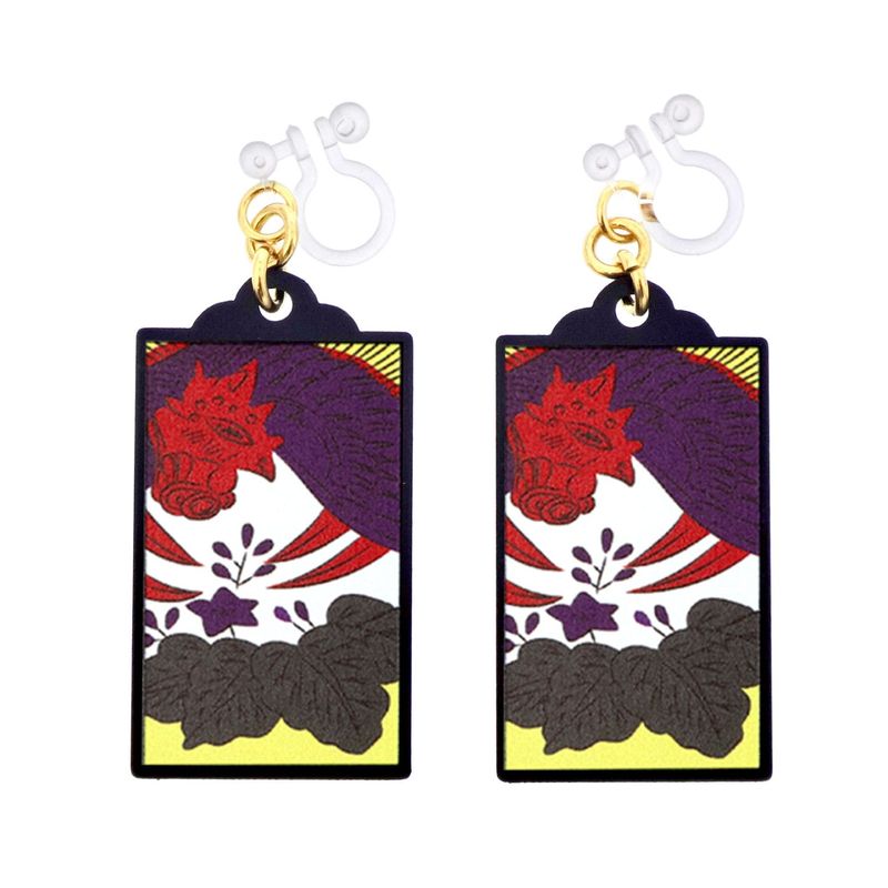 花札イヤリング 樹脂イヤリング ノンホールピアス 12月 桐に鳳凰(ほうおう)1ペア（2個組）