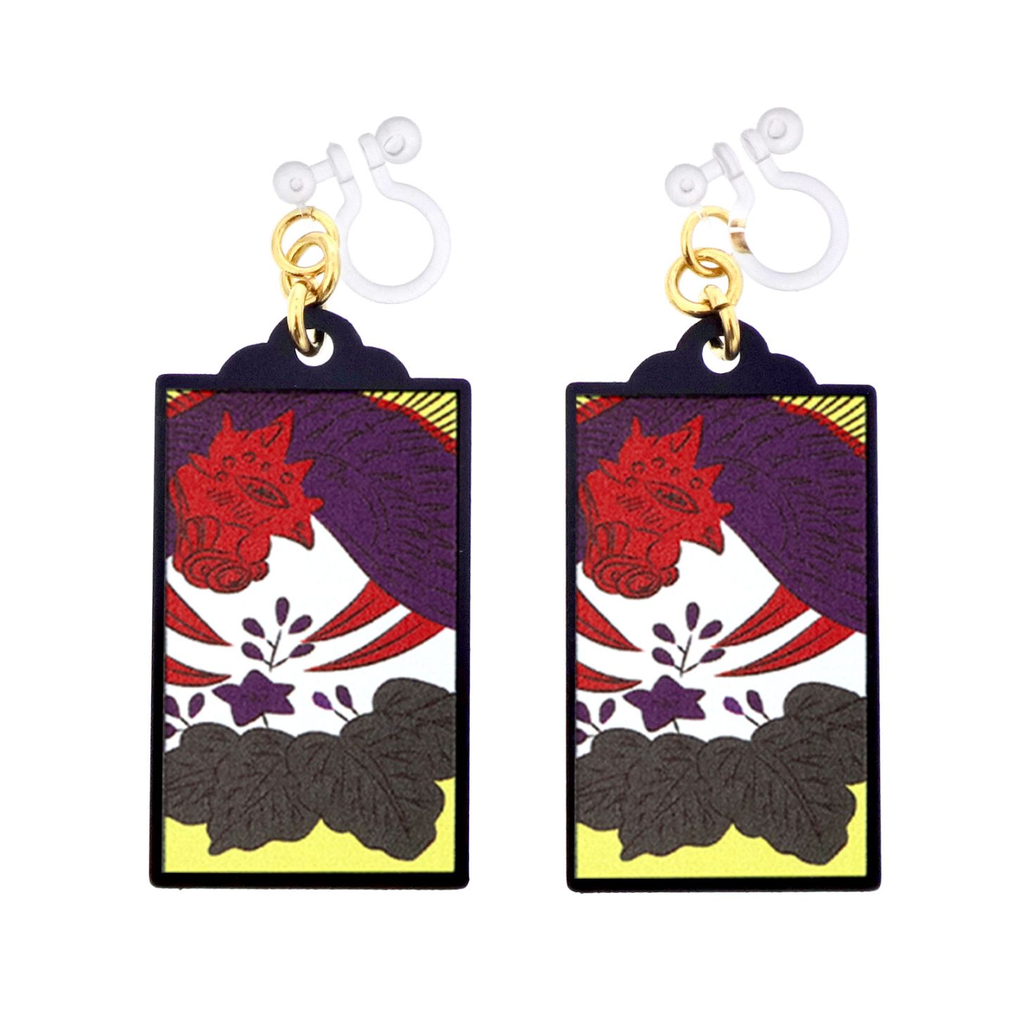 花札イヤリング 樹脂イヤリング ノンホールピアス 12月 桐に鳳凰(ほうおう)1ペア（2個組）