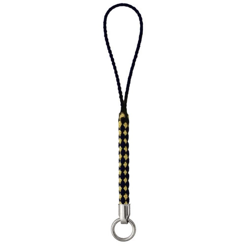 金糸2色根付紐 ニッケル 丸カン付 ブラック×金糸（NDX-GDBK）