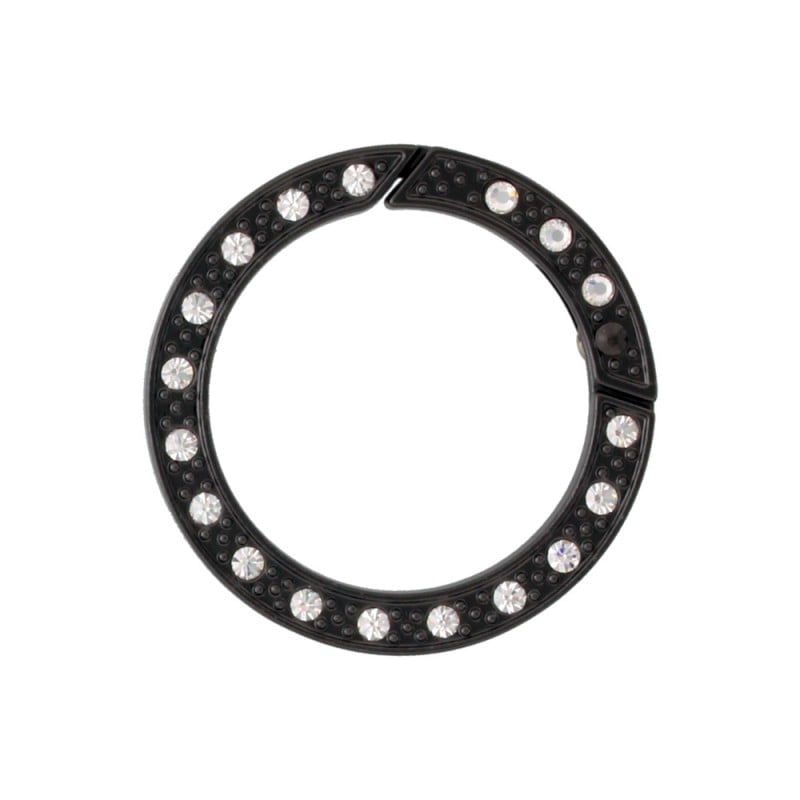 ラインストーン付カラビナ 平角 丸型 ブラック×クリア