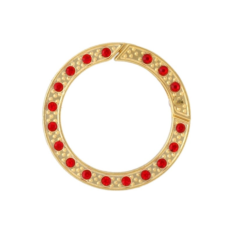 ラインストーン付カラビナ 平角 丸型 ゴールド×レッド