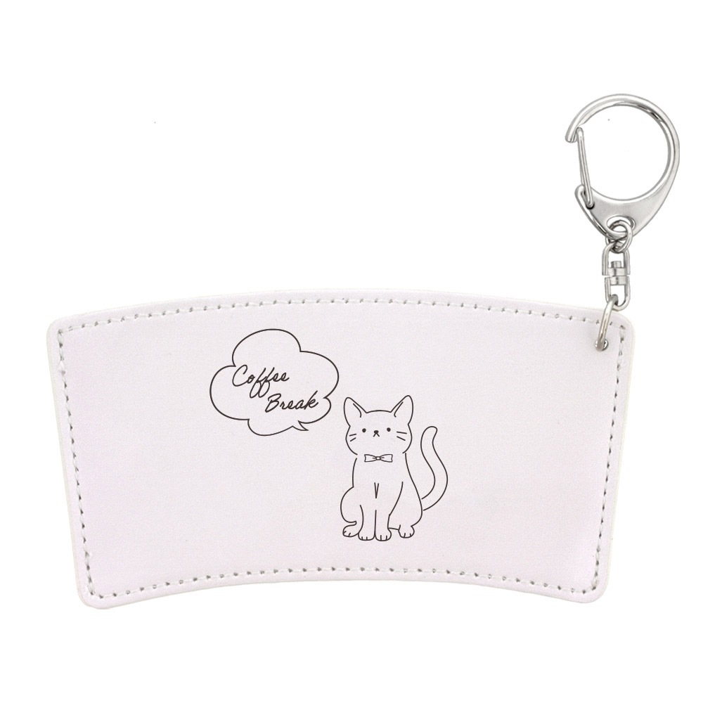 デザイン カップスリーブ 合皮レザー製 ホワイト ねこ