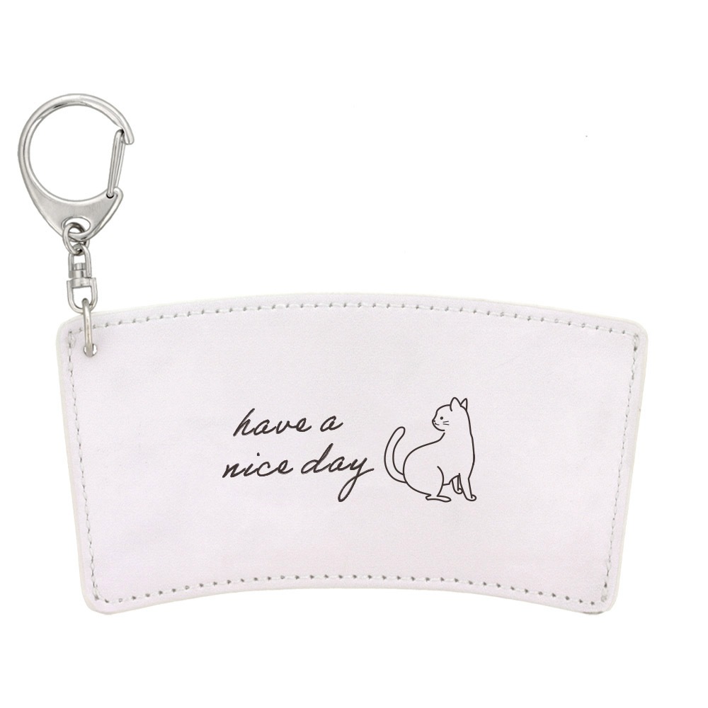 デザイン カップスリーブ 合皮レザー製 ホワイト ねこ