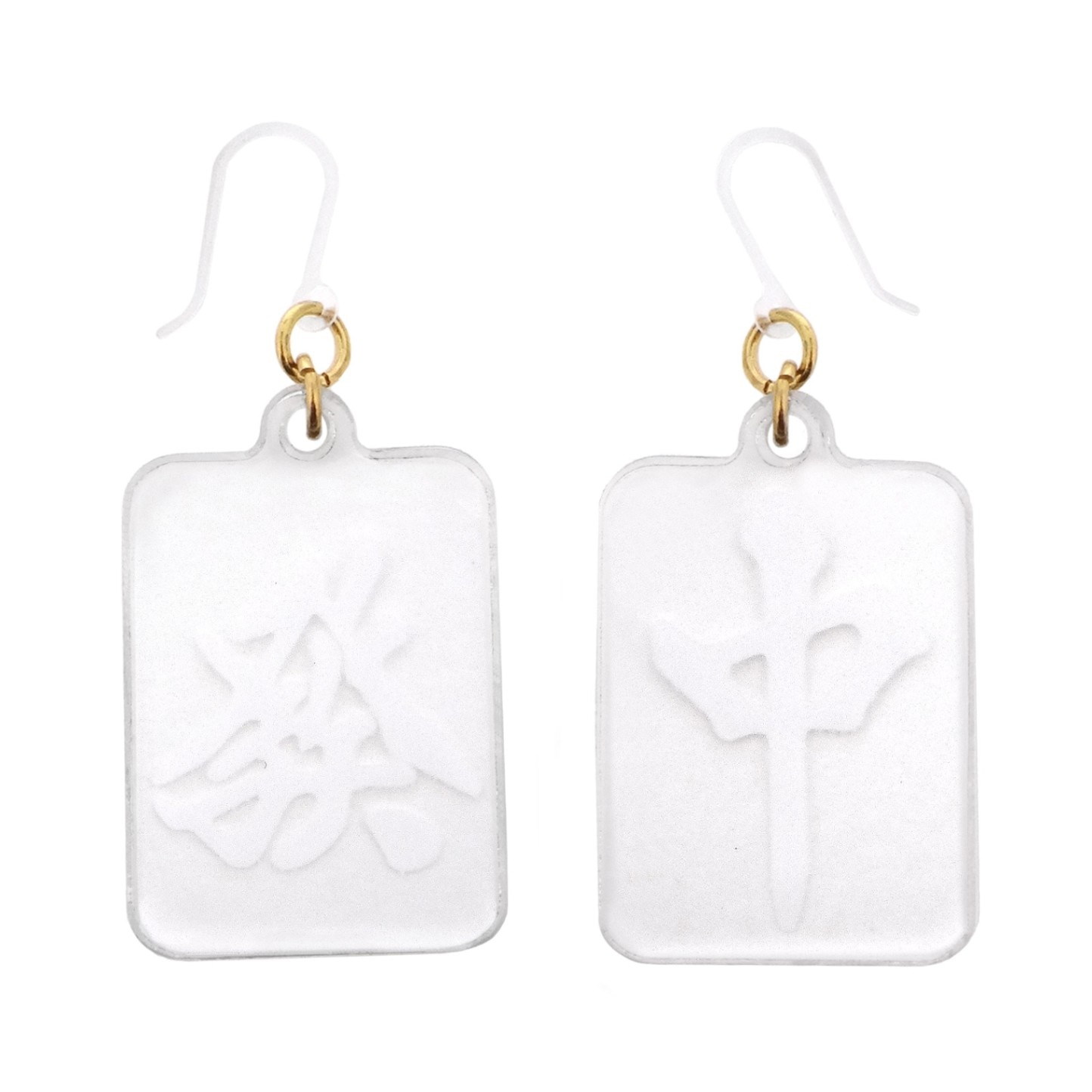 麻雀牌ピアス 樹脂ピアス フックタイプ 發／中 ホワイト 1ペア（2個組）