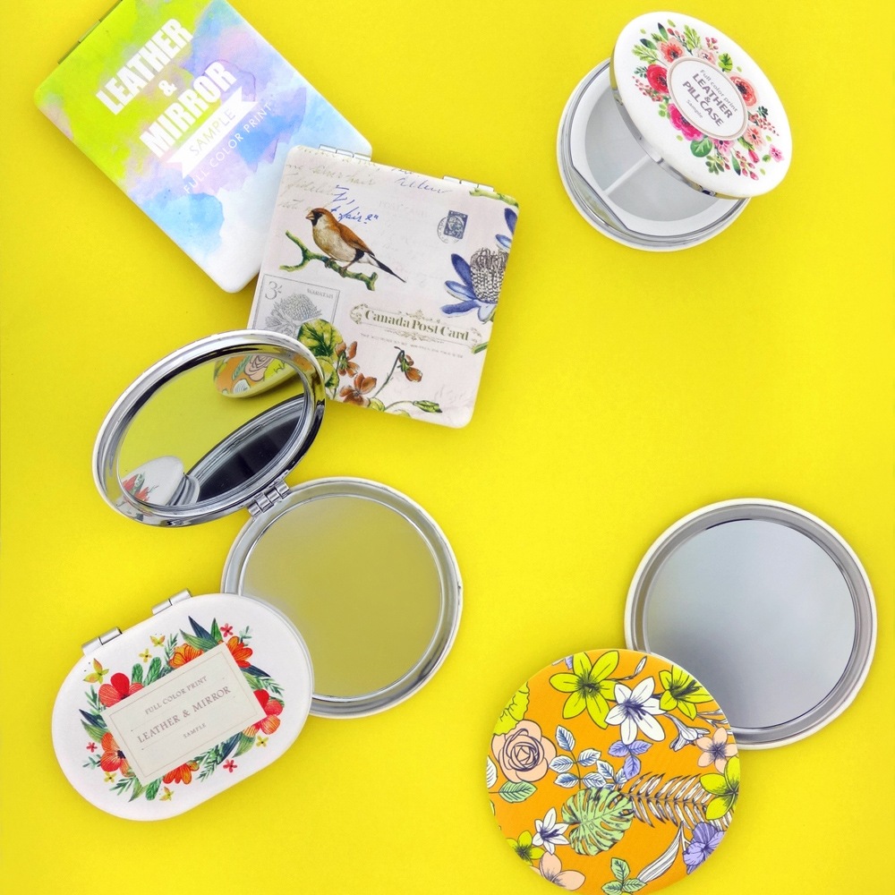 PU製コンパクトミラー ビスケット (丸型／片面ミラー) ホワイト 無地【へこみあり・B級品】【在庫限り】【SALE】