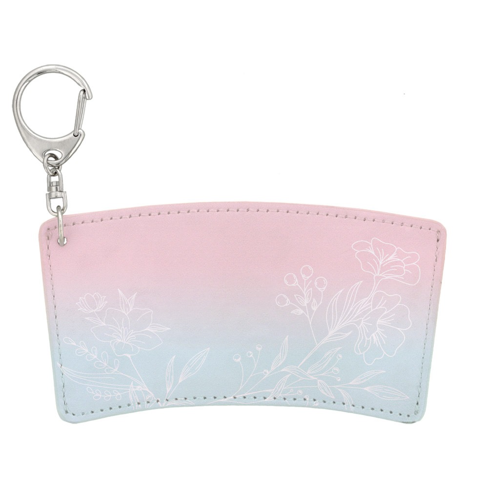 デザイン カップスリーブ 合皮レザー製 ボタニカル A （ピンクブルー）