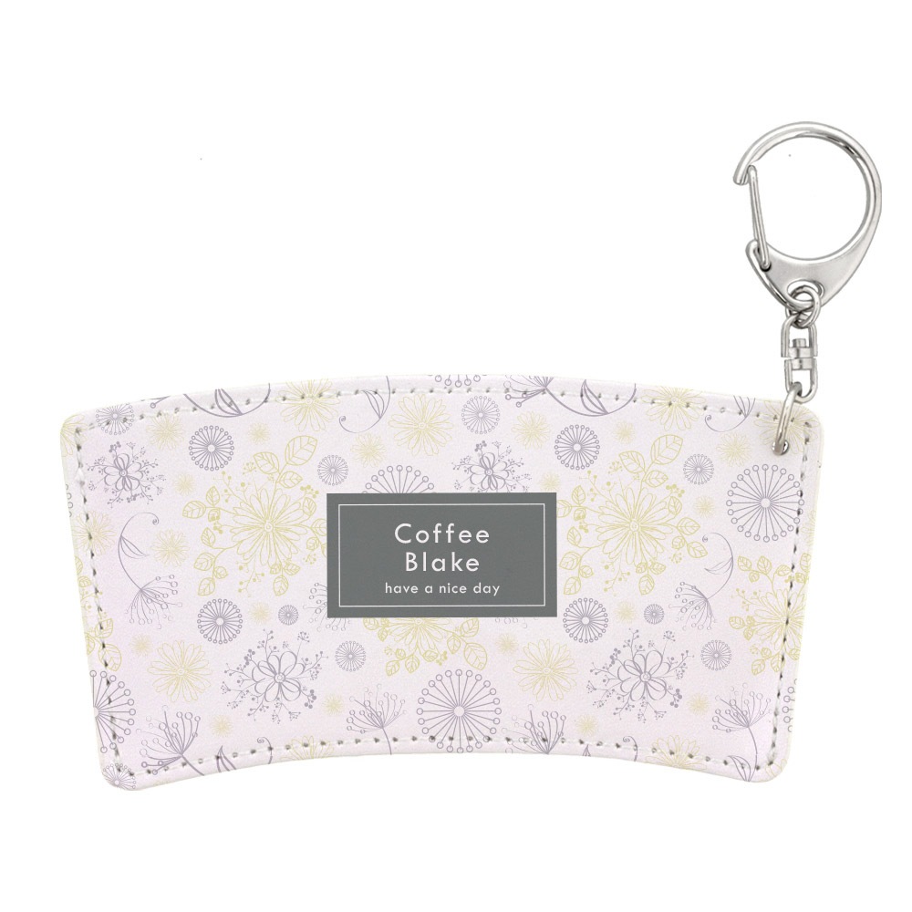 デザイン カップスリーブ 合皮レザー製 ボタニカル B （イエローグレー）