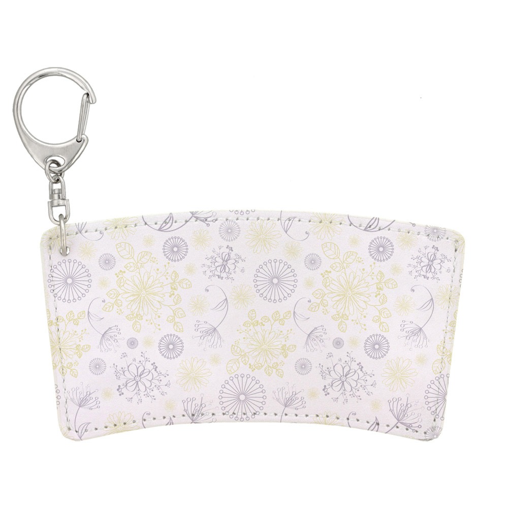 デザイン カップスリーブ 合皮レザー製 ボタニカル B （イエローグレー）