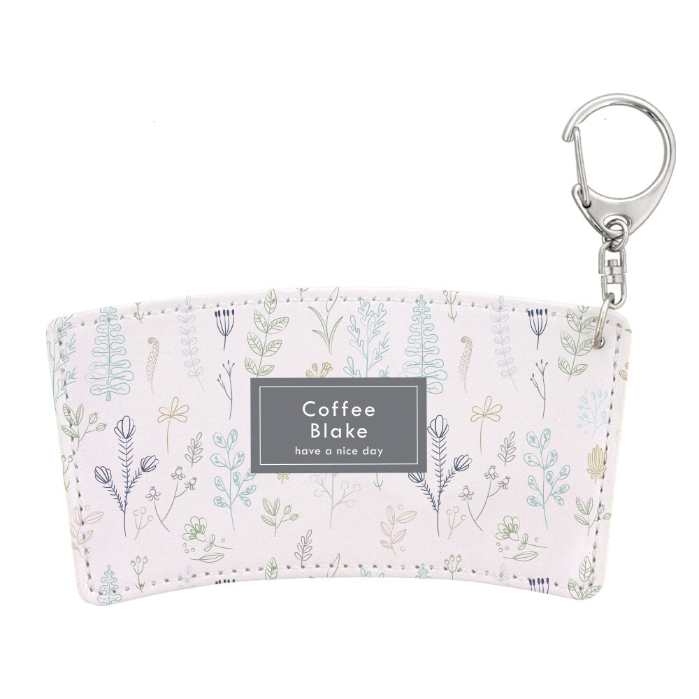 デザイン カップスリーブ 合皮レザー製 ボタニカル C （グリーン）