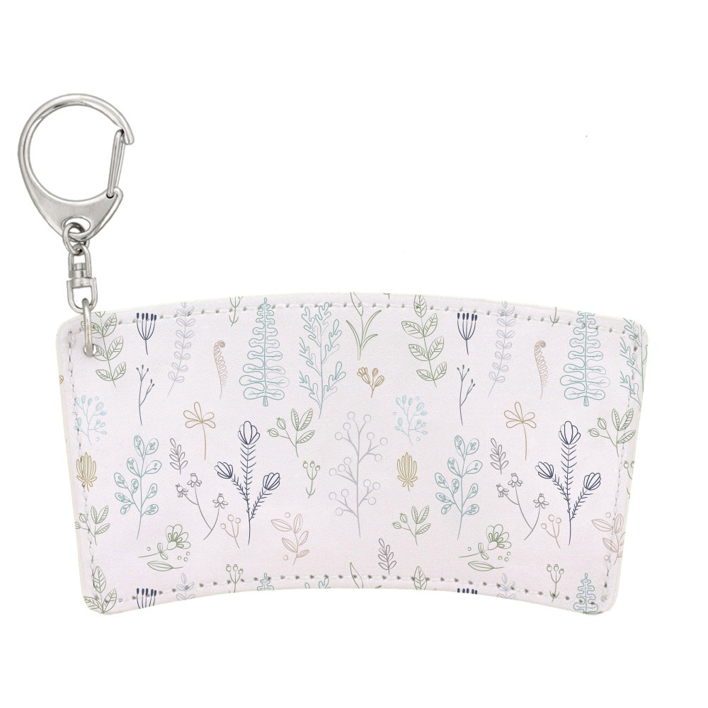 デザイン カップスリーブ 合皮レザー製 ボタニカル C （グリーン）