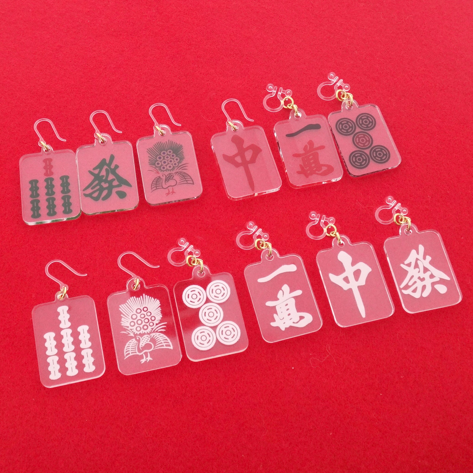 麻雀牌ピアス 樹脂ピアス フックタイプ 一索／七索 カラー 1ペア（2個組）