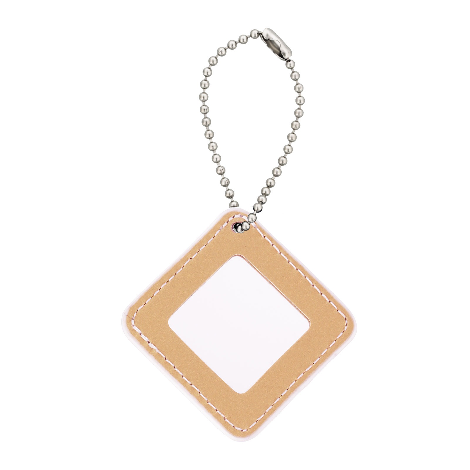 花粉症チャーム PU製 合皮レザー プレートチャーム ひし形 ミラー付き オフホワイト