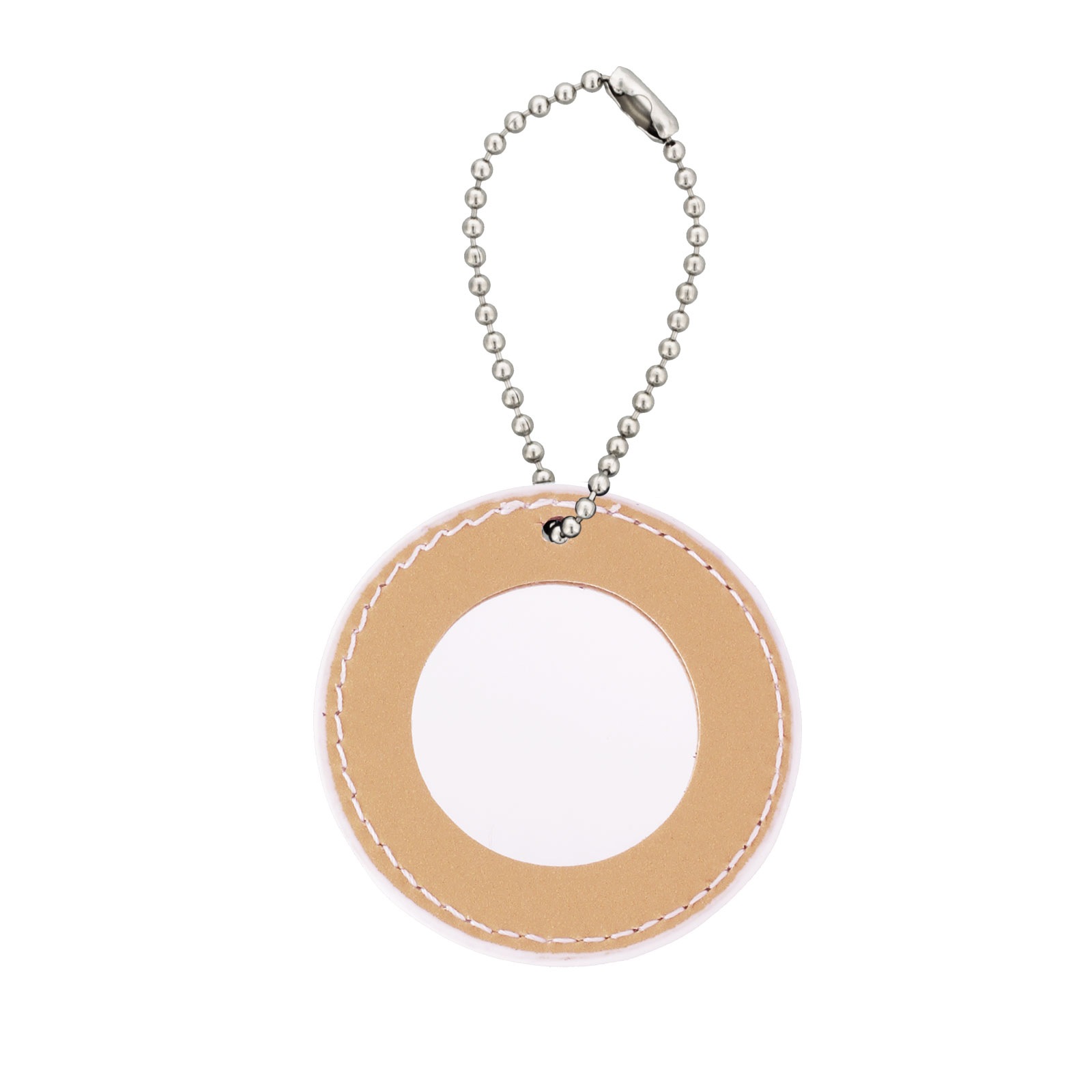 花粉症チャーム PU製 合皮レザー プレートチャーム 丸形 ミラー付き ネイビー