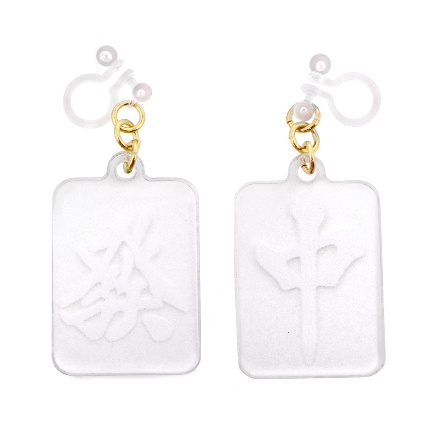 麻雀牌イヤリング 樹脂イヤリング 發／中 ホワイト 1ペア（2個組）