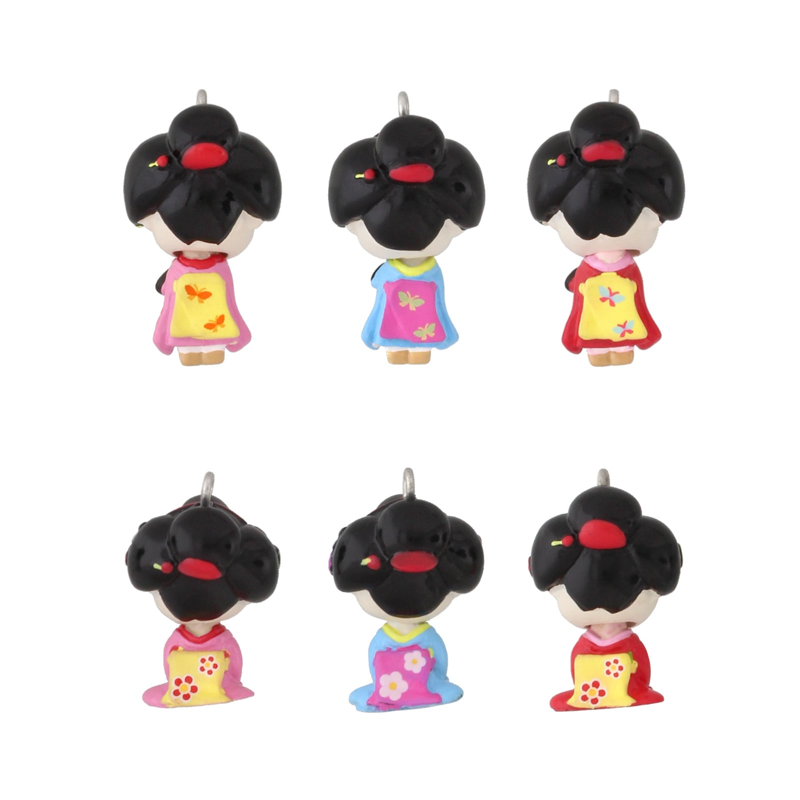 舞妓ストラップ 首振り舞妓 座り姿 赤 根付紐付き 完成品