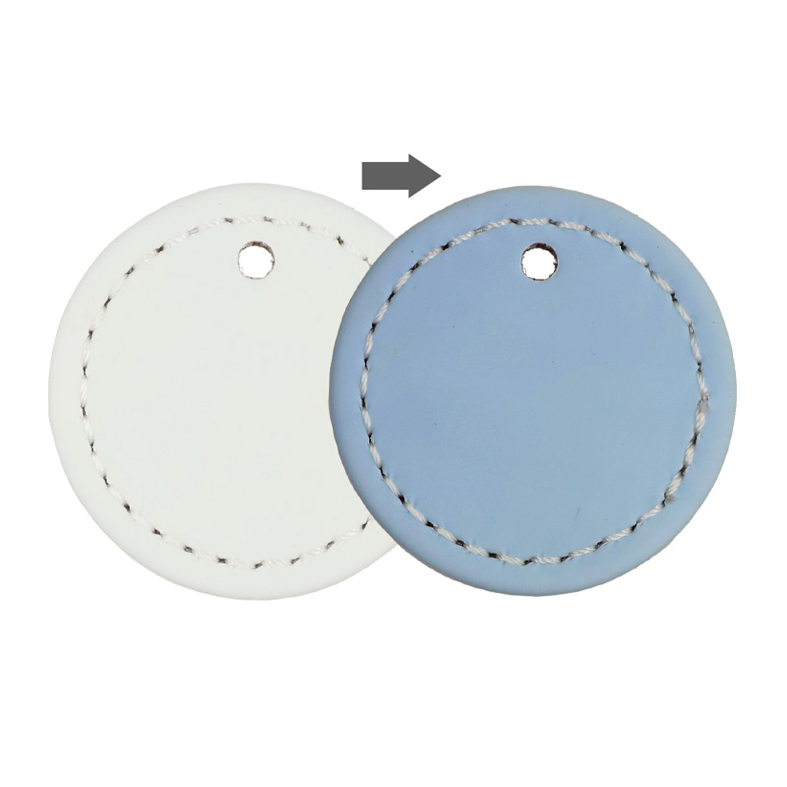 PU製 合皮レザー プレートチャーム 丸型 UV(紫外線)変色タイプ 無地 UVブルー／UVピンク