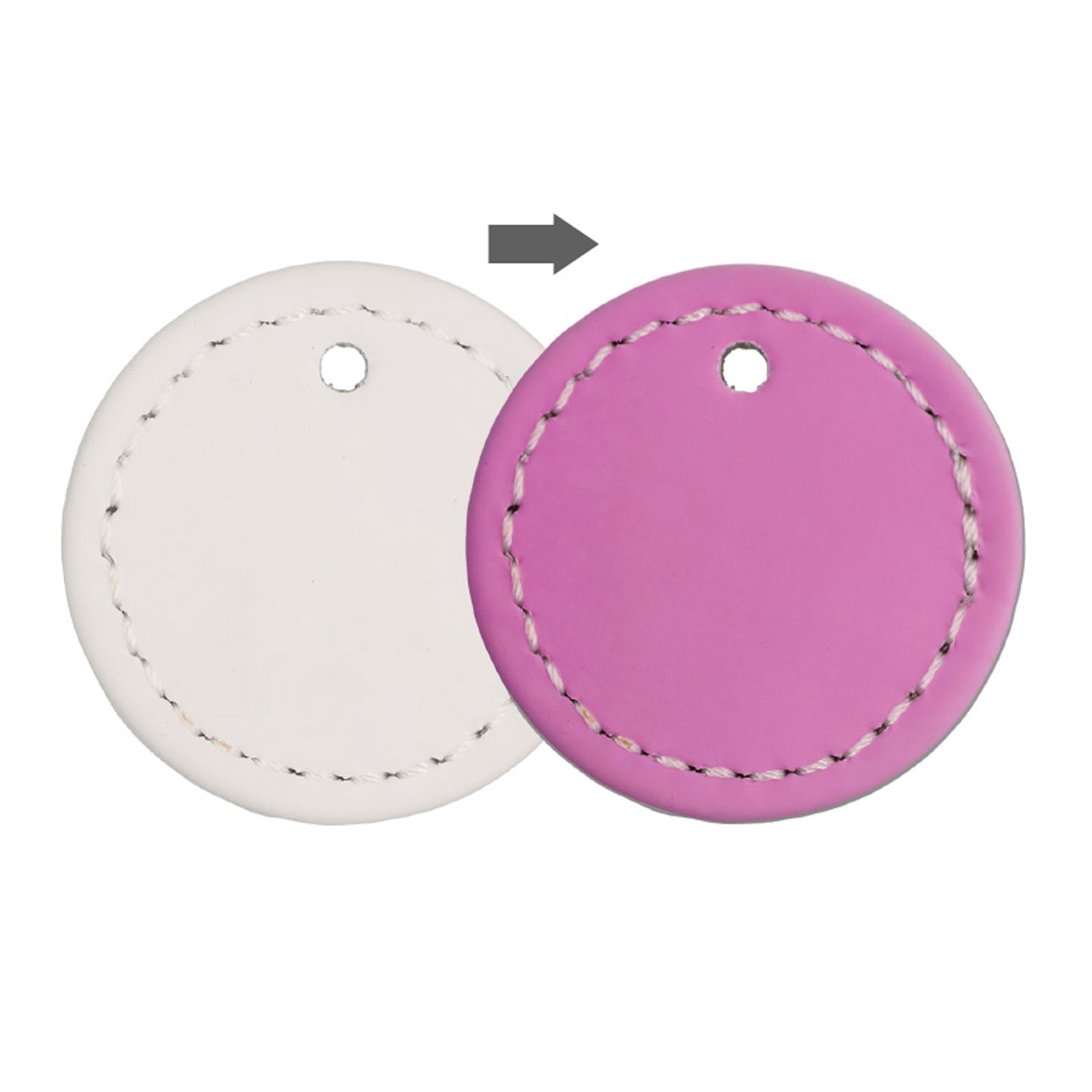 PU製 合皮レザー プレートチャーム 丸型 UV(紫外線)変色タイプ 無地 UVブルー／UVピンク