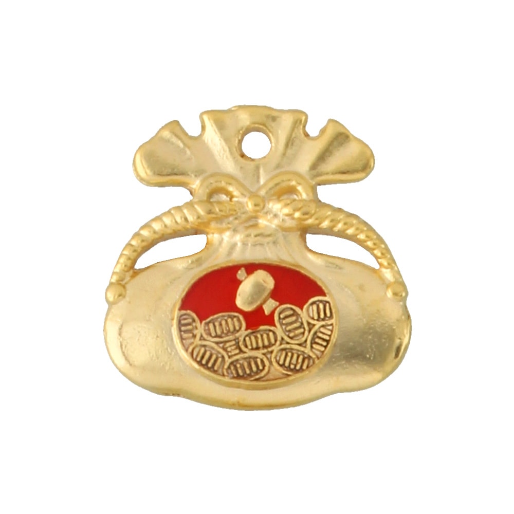 私物護身金運プレート ◇縁起物 お守りチャーム◇ 巾着 『金運』刻印入り 赤／PG｜パーツ材料