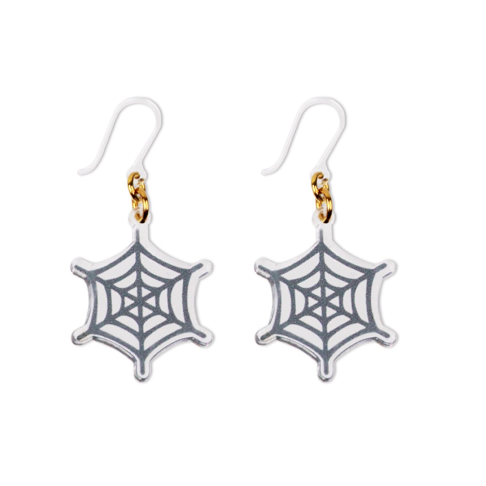 ハロウィン 樹脂ピアス フックタイプ クモの巣（グレー） 1ペア（2個組）