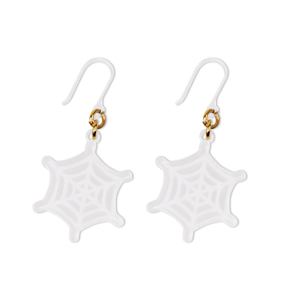 ハロウィン 樹脂ピアス フックタイプ クモの巣（ホワイト） 1ペア（2個組）