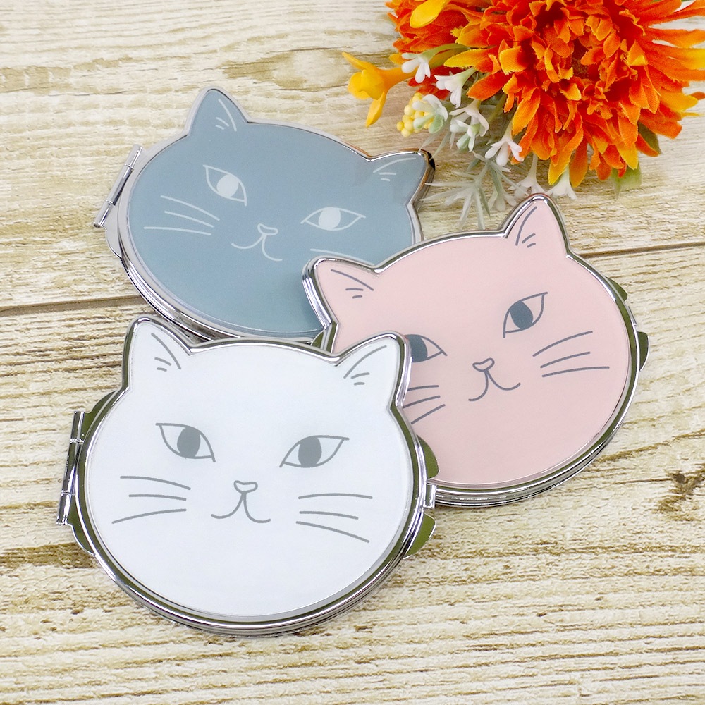 コンパクトミラー ネコ 顔デザイン グリーン｜パーツ材料の通販 大王