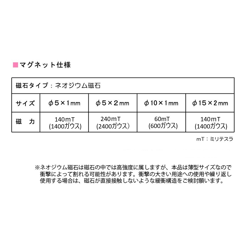 ネオジウム磁石 丸型 φ15mm×2mm