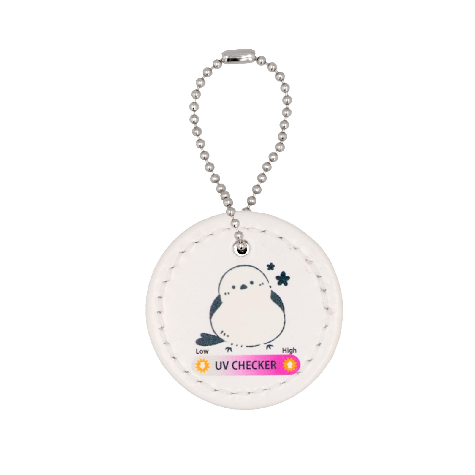 【大王製作所オリジナル】PU製 合皮レザー プレートチャーム UVピンク 紫外線変色タイプ シマエナガ/太陽