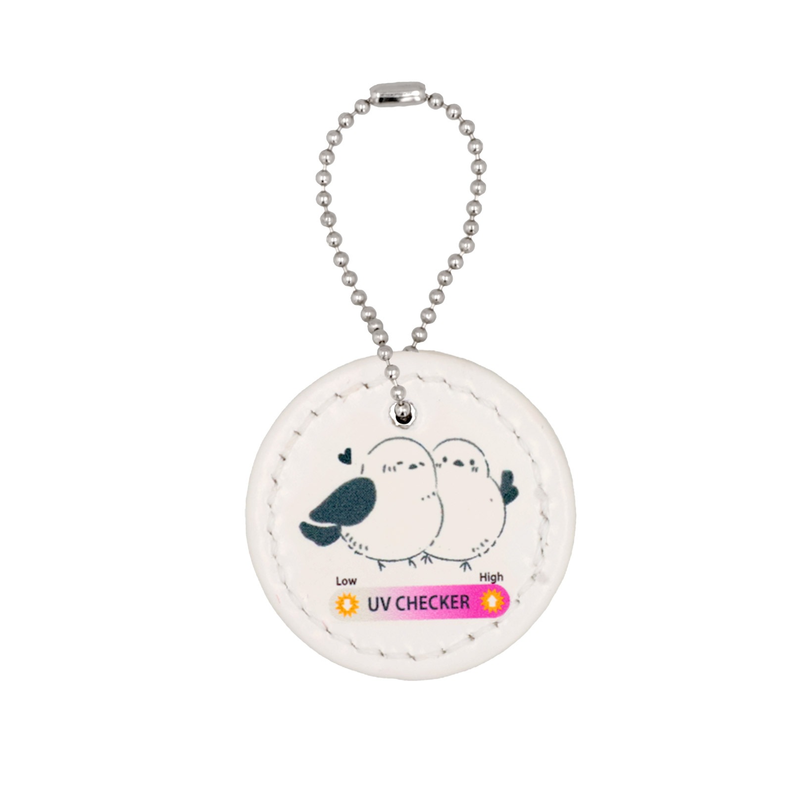 【大王製作所オリジナル】PU製 合皮レザー プレートチャーム UVピンク 紫外線変色タイプ シマエナガ/太陽