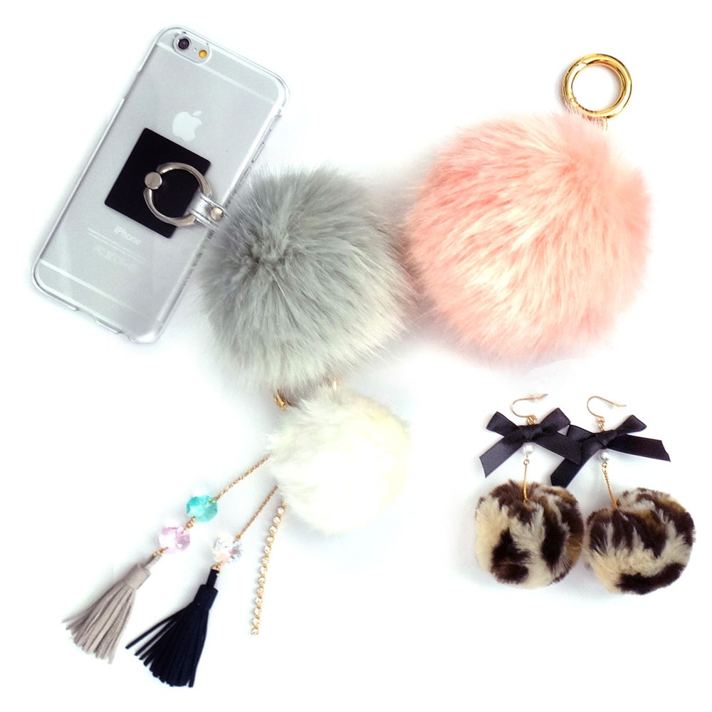 フェイクファー (エコファー) ぼんぼん 7cm ブラック 【ネコポス便不可】