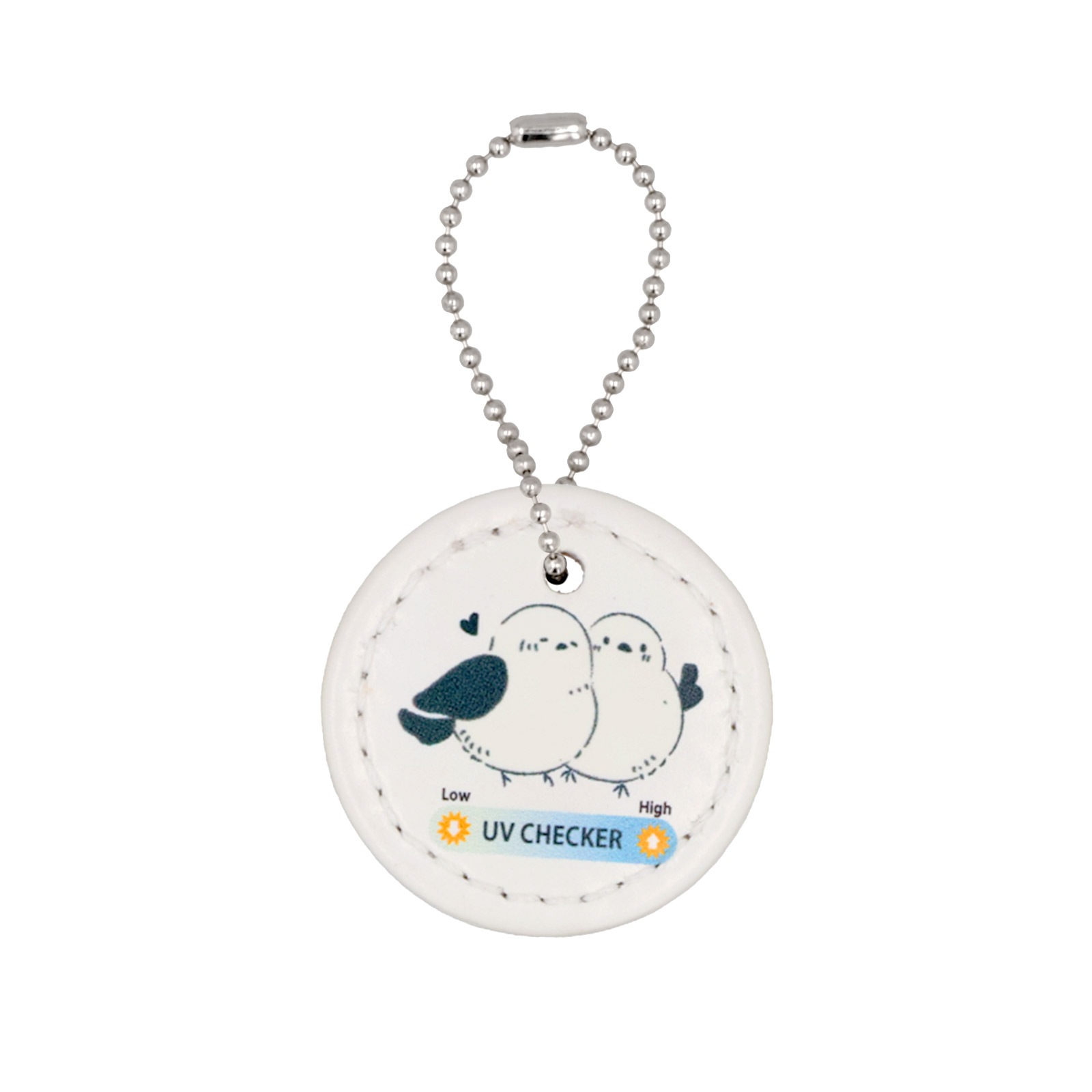 【大王製作所オリジナル】PU製 合皮レザー プレートチャーム UVブルー 紫外線変色タイプ シマエナガ/太陽